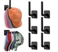 6 Pack Hat Hooks, Adhesive No Drilling Baseball Cap Holder Wall Door Black | Durable ABS Material, 10-15 Hats Each, 3kg Max Load, Tool-Free Install, Space Saving, Multi-Purpose, for Closet Office Shop