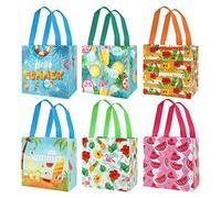 6 Pack Hawaii Aloha Party Bags, Tropical Non-Woven Gift Bags, Hawaii Beach Pineapple HELLO SUMMER Tote Bag, Hawaiian Goody Bags, Treat Bags with Handles for Luau Tropical Beach Holiday Party Favors