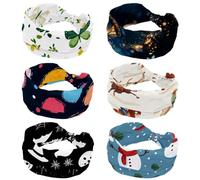 6 Pack Headband for Girls Women Soft Wide Hairband Cross Twist Turban Headband Elastic Flowers with Butterfly in the Sky Sparkle Trail Yoga Workout Headpiece