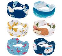 6 Pack Headband for Women Soft Stretch Headband Non-Slip Sport Hairband Hair Accessories Summer Sandy Beach Blue Sky with Clouds Twist Knotted Hairwrap