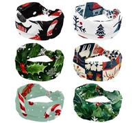 6 Pack Headbands for Women, Christmas Holiday Scandinavian Patchwork Decorative 1 Headbands Non Slip Fashion Wide Headband Hair Wrap for Women Girls