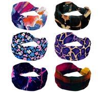 6 Pack Headbands for Women, Elastic Wide Headband, Western Vintage Wild West Art Cow Pattern Soft Yoga Hair Bands, Breathable Hairband for Running Sport Workout Travel