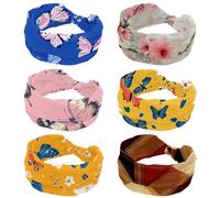6 Pack Headbands for Women, Fashion Turban Head Bands, Stretch Wide Hairbands, Pink Cherry Flower Blossom No Slip Workout Sport Head Wrap