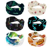 6 Pack Headbands for Women Girls, Soft Wide Headband, Flat Easter Pattern Collection Stretchy Knotted Headwraps, Fashion Sports Hairdband for Workout Yoga, Gym, Running