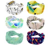 6 Pack Headbands for Women Girls, Soft Wide Headband, Watercolor Lemon Fruits Leaves Pattern Stretchy Knotted Headwraps, Fashion Sports Hairdband for Workout Yoga, Gym, Running