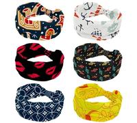 6 Pack Headbands for Women, Lighthouse Compass Ship Anchor Fish Elastic Criss Hairband, Yoga Workout Headband, Soft Hairwrap, Fashion Turban Head Band