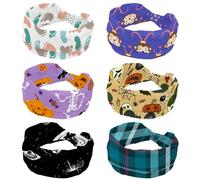 6 Pack Headbands for Women, Monkey Pattern Deep Purple Yoga Workout Headband, Elastic Criss Hairband, Soft Hairwrap, Fashion Turban Head Band