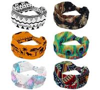 6 Pack Headbands for Women, Yoga Workout Headband, Dreamcatch Magic Feathers Hippie on Starry Elastic Criss Hairband, Soft Hairwrap, Fashion Turban Head Band