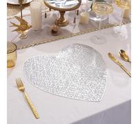 6 Pack Heart Shaped PVC Placemats with Gold Foil, Heat Resistant Table Mats for Dining Kitchen, Modern Luxury Non-Slip Coasters, 38.5x38.5cm, Red(Silver)