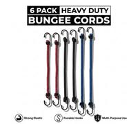 6 Pack Heavy Duty Bungee Cords Set With Coated Steel Hooks Assorted Sizes 30Cm 40Cm 60Cm Elastic Tie Down Straps