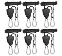 6 Pack Heavy Duty Ratchet Hangers, 1/8 Inch Adjustable Rope Metal Ratchet with Hook, 4 mm Cord Tent Guy Ropes, 2.4 m Guy Ropesfor Awning Grow Light RopeHangers for Plant Fan, Lift Lanyard LEDRope