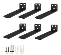 6 Pack Heavy Duty Shelf Brackets 12 inch, Wall Mounted Floating Metal Brackets, L-Shaped Hidden Shelf Support for Shelves Support DIY | (1/5 Inch Thicked) - Black