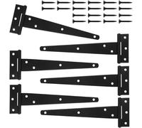 6 Pack Heavy-Duty T-Hinges for Sheds & Gates, 6.67cm Rustproof Black Iron with 42 Screws Included, for Barn Doors, Workshop & Outdoor Use