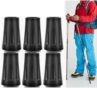 6-Pack Heavy Duty Walking Stick Tips - Reinforced Rubber Ferrules for Trekking Poles, Hiking Sticks & Canes - Universal Fit Non-Slip Replacement Caps