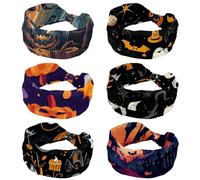 6-Pack Helloween Elements 2 Wide Stretch Headbands for Women - Non-Slip Extra Wide Turban Hair Bands for Workout, Sports & Daily Use