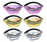 6 Pack Holographic Neon Fanny Packs for Women, Colorful Sport Waist Bag Pack with Adjustable Belt, 80s 90s Shiny Waist Bag Metallic Color Sport Waistbags Shiny Waist Pack