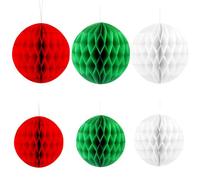 6 Pack Honeycomb Christmas Decorations, Old Retro Fashioned Hanging Honeycombs Decorations Vintage Paper Christmas Decorations Large Honeycombs Xmas Balls for Chains(Red green White)