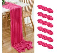 6 Pack Hot Pink 10Ft Cheesecloth Table Runner 20x120 Inch Boho Wrinkled Sheer Romantic Gauze Decor for Wedding, Bridal Shower, Birthday Party