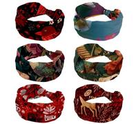 6-Pack Hummingbird and Flowers Wide Stretch Headbands for Women - Non-Slip Extra Wide Turban Hair Bands for Workout, Sports & Daily Use