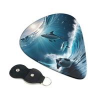 6 Pack Ice Blue Ocean Cute Dolphin A Guitar Picks, Bass Electric Acoustic Guitar Ukulele Accessories, Heavy Guitar Picks Plectrums with Organizer Bag