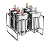 6 Pack Ice Cream Molds Ice Cream Tools with Holder Stainless Steel for Homemade Treats Summer Desserts Silver