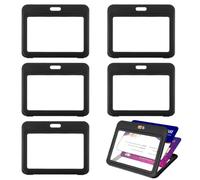 6-Pack ID Badge Holders - Double-Sided Horizontal Hard Plastic Card Protectors for Office, School, Credit Cards, Driver's Licenses, and Key Cards - Durable Black Pouches，Pass Holder