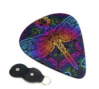 6 Pack Indian Mandalas Dragonfly Guitar Picks, Bass Electric Acoustic Guitar Ukulele Accessories, Medium Guitar Picks Plectrums with Organizer Bag