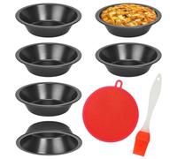 6 Pack Individual Pie Dishs, Pie Tins for Baking, 5" Round Non-Stick Mini Quiche Tin, Carbon Steel Oven-Safe Pie Tins with Oil Brush & Dish Cloths（13x8x3cm