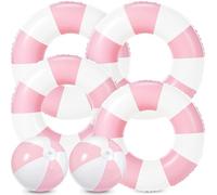 6 Pack Inflatable Pool Toys Floats for Kids Adults 4 Pcs Swim Tubes Rings with 2 Pcs Beach Balls Floaties Beach Swimming Toys for Summer Pool Water Games Party Favor Baby Shower(Pink)(Pink)