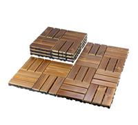 6 Pack Interlocking Deck Tiles,Wooden Patio Floor Tiles, 30 x 30 x 2.3 cm | Solid Wood Decking Tiles with Click System and PP Drainage Base for Balcony,Backyard, Patio, Poolside,Indoor & Outdoor