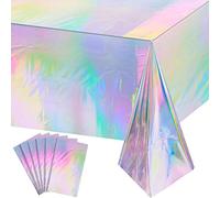 6 Pack Iridescence Plastic Tablecloths Shiny Disposable Laser Rectangle Table Covers Holographic Foil Tablecloth Iridescent Party Decoration Birthday Bridal Wedding Christmas 54" x 108"(Laser)