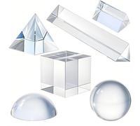 6 Pack K9 Optical Crystal Photography Prism Set, Include 50mm Crystal Ball, Cube,Optical Pyramid, 50mm & 150mm Triangular Prism,60mm Dome Magnifying with Cloth for Teaching, Playing
