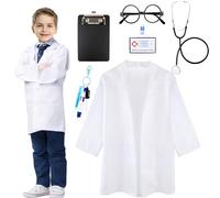 6 Pack Kids Doctor Costume Set White Lab Coat Stethoscope ID Card with Doctor Dress Up Props for Girls Boys Halloween Birthday Career Day Pretend Party Supplies (9-12 years(140-150cm))
