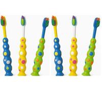 6 Pack Kids Toothbrush Set Medium Bristles Gentle On Gums | Easy Grip Handles for Confident Brushing | Bright Colours Encourage Healthy Habits | Strong Suction Base | Suitable for Children Aged 3+