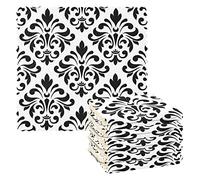 6 Pack Kitchen Dish Towels,Black White Damask Monochrome 11 x 11 Inch Dish Cloths, Bar Mop is Perfect Cleaning Cloth for Washing Dishes, Kitchen, Counter and Car,(Pack of 6)