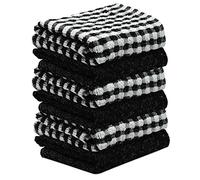 6 Pack Kitchen Towel Cotton Terry Tea Towels Black/White Monocheck Super Absorbent Dish Drying Cleaning Cloths 35x65cm (Black, 6)