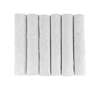 6 Pack Ladies Boxed 100% Cotton Embroidered Luxury White Handkerchiefs, 40 x 40cm approx, White