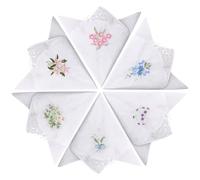 6 Pack Ladies Handkerchiefs 100% Soft Cotton Floral Embroidery Lace Handkerchiefs Durable and Easy Clean Personalised Hankies for Woman Girls Wedding Party Prom Celebrations Birthday Gifts (28x28cm)