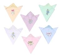 6 Pack Ladies/Women's Cotton Blend Handkerchief Vintage Floral Style Embroidered with Lace Edging Women's Flower Hanky For Party Wedding 11.02 x 11.02inch(Multicolor)