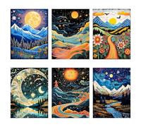 6 Pack Landscape Diamond Painting Kits for Adults Beginner,5D Full Drill Abstract Scenery Diamond Art Kits with Accessories,DIY Sun Moon Gem Art Kit and Crafts for Home Wall Decor Gifts 12x16 Inch.