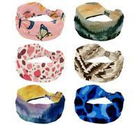 6 Pack Landscape Sunrise Forest Mountains Womens Headband, Elastic Wide Headbands, Soft Hair Accessories, Sweat Wicking Hair Wraps for Workout, Yaga, Running, Hiking, Exercise