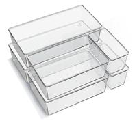 6 Pack Large Clear Plastic Drawer Organizer Trays, Acrylic Kitchen Drawer Organization and Storage Dividers, Non-Slip Storage Bins for Makeup, Kitchen Utensils, Bathroom, Jewelries and Office Desk