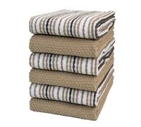 6 Pack Large Kitchen Towel Set / 16” x 26” / 3 Popcorn Stripe Design + 3 Solid Color/Yarn Dyed Cotton Hand Towels/Coordinating Tea Towel Sets Soft (TAN)