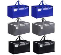 6 Pack Large Moving Bags, Foldable Storage Bags for Loft, Bedding, Clothes & Toys, Heavy Duty Packing Bags with Handles, Backpack Straps & Zippers (6-Pack | 69x35x38cm | Blue+Black+Grey-PP)