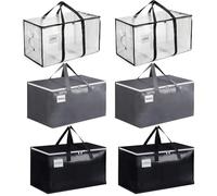 6 Pack Large Moving Bags, Foldable Storage Bags for Loft, Bedding, Clothes & Toys, Heavy Duty Packing Bags with Handles, Backpack Straps & Zippers (6-Pack | 69x35x38cm | Clear+Black+Grey-PP)