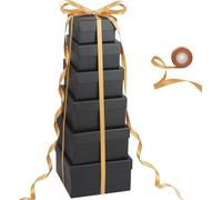 6 Pack Large Nesting Gift Boxes with Lids, 3.9"-6.8"（10-17.5cm) Black Square Gift Box with Ribbon Assorted Sizes for Presents, Stackable Boxes for Birthday Wedding Christmas