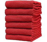 6 Pack Large Tea Towel Set / 16” x 26” / 40 x 66 cm/Solid Color with Popcorn Texture/Vibrant Dyed Cotton Kitchen Hand Towels/Thick, Plush, Long Lasting Tea Towels (Red)