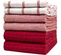 6 Pack Large Tea Towel Set | Absorbent Kitchen Hand Towels | Soft Cotton Dish Towels | Flat & Terry Towel with Hanging Loop | Vibrant Dyed - Red (50 x 70cm)