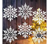 6 Pack Large White Snowflakes Ornaments, 12 Inch Plastic Glitter Snowflake for Winter Indoor Outdoor Christmas Tree Window Room Decorations Giant Craft Snowflakes