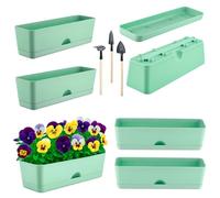 6-Pack Large Window Boxes Planters 16 Inch Rectangle Plant Box Rectangular Plant Pots for Outdoor and Indoor Plants Plastic Windowsill Planter for Herbs Vegetable Flowers Long Window Sill Planters